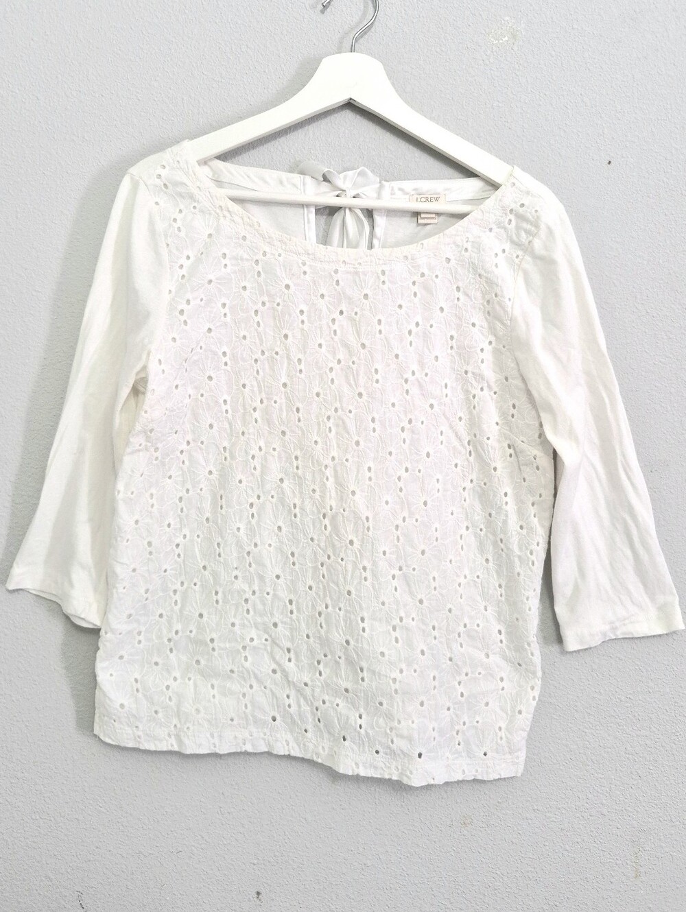 J Crew Cotton Eyelet Mixed Media Top White Medium Coquette